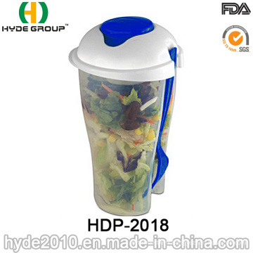 Coupe en plastique de salière de récipient de salade en gros avec la fourchette (HDP-2018)